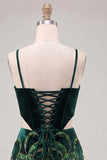 Dark Green Bodycon Corset Sequins Cut Out Party Dress with Lace Up Back