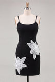 Black Bodycon Spaghetti Straps Short Cocktail Party Dress with Sequins