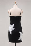 Black Bodycon Spaghetti Straps Short Cocktail Party Dress with Sequins
