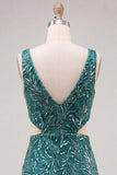 Sparkly Green Bodycon Cut Out V-Neck Short Party Dress with Sequins
