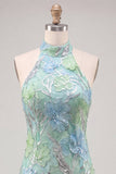 Halter Bodycon Mint Green Mini Party Dress with Sequins