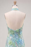 Halter Bodycon Mint Green Mini Party Dress with Sequins