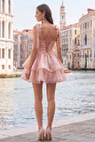 Lilac Ruffled A Line Lace Up Back Graduation Dress with Pearls