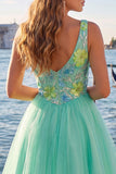 Yellow A-Line V-Neck Floral Short Graduation Dress