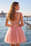 Yellow A-Line V-Neck Floral Short Graduation Dress