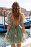 Blue A-Line Square Neck Corset Graduation Dress with Lace Up Back