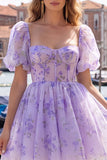 Blue A-Line Square Neck Corset Graduation Dress with Lace Up Back