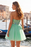 Strapless Yellow Embroidered A-Line Short Graduation Dress