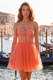 Strapless Yellow Embroidered A-Line Short Graduation Dress