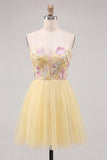 Strapless Yellow Embroidered A-Line Short Graduation Dress