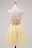 Strapless Yellow Embroidered A-Line Short Graduation Dress