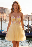 Strapless Yellow Embroidered A-Line Short Graduation Dress