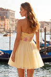 Strapless Yellow Embroidered A-Line Short Graduation Dress