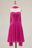 Strapless Yellow Pleated A-Line Graduation Dress with Neck Scarf