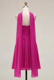 Strapless Yellow Pleated A-Line Graduation Dress with Neck Scarf
