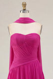 Strapless Yellow Pleated A-Line Graduation Dress with Neck Scarf