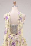 Sweetheart Pink Floral 2 Piece Ruffled A-Line Corset Cocktail Dress with Beading