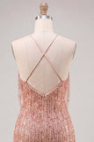 Dusty Rose Bodycon Sequins Mini Cocktail Dress with Fringes