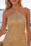 Dusty Rose Bodycon Sequins Mini Cocktail Dress with Fringes