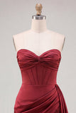 Burgundy Sweetheart Corset Bodycon Ruched Mini Party Dress with Fringes