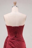 Burgundy Sweetheart Corset Bodycon Ruched Mini Party Dress with Fringes