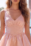 Lilac A-Line Ruffled V-Neck Short Graduation Dress with Pearls