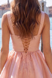 Lilac A-Line Ruffled V-Neck Short Graduation Dress with Pearls