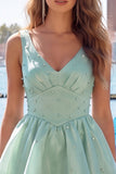 Lilac A-Line Ruffled V-Neck Short Graduation Dress with Pearls