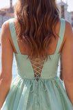 Lilac A-Line Ruffled V-Neck Short Graduation Dress with Pearls