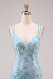 Light Blue Bodycon Spaghetti Straps Short Party Dress