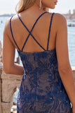 Light Blue Bodycon Spaghetti Straps Short Party Dress