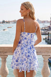 Green A-Line Chiffon Floral Ruffle Spaghetti Straps Short Cocktail Dress