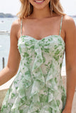 Green A-Line Chiffon Floral Ruffle Spaghetti Straps Short Cocktail Dress