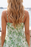 Green A-Line Chiffon Floral Ruffle Spaghetti Straps Short Cocktail Dress