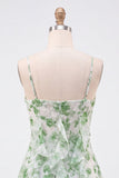 Green A-Line Chiffon Floral Ruffle Spaghetti Straps Short Cocktail Dress