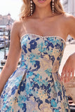 Sweetheart Pink Flower A-Line Jacquard Pearls Cocktail Dress with Bow