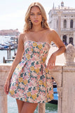 Sweetheart Pink Flower A-Line Jacquard Pearls Cocktail Dress with Bow