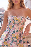 Sweetheart Pink Flower A-Line Jacquard Pearls Cocktail Dress with Bow