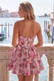 Green Sweetheart A-Line Corset Jacquard Cocktail Dress with Ruffles