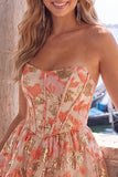 Green Sweetheart A-Line Corset Jacquard Cocktail Dress with Ruffles