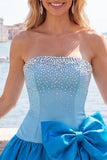 Fuchsia and Red Strapless Beaded A-Line Short Cocktail Dress with Bow