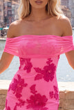 Off the Shoulder Yellow Floral Tight Cocktail Dress with Ruffles