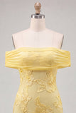 Off the Shoulder Yellow Floral Tight Cocktail Dress with Ruffles