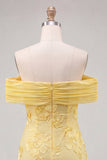 Off the Shoulder Yellow Floral Tight Cocktail Dress with Ruffles