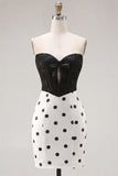 Black and White Sweetheart Bodycon Corset Key Hole Homecoming Dress with Bow