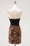 Black and Leopard Bodycon Sweetheart Short Homecoming Dress
