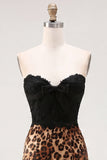 Black and Leopard Bodycon Sweetheart Short Homecoming Dress