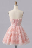 Pink Sweetheart A-Line Short Party Dress with Pearls