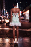 Halter Neck Pink Bodycon Ruffled Corset Mini Party Dress with Pearls
