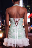 Halter Neck Pink Bodycon Ruffled Corset Mini Party Dress with Pearls